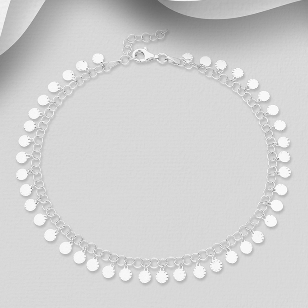 New 925 Sterling Silver Anklet Bracelet , 9 mm Wide, Made in Italy. 9"-10" Long